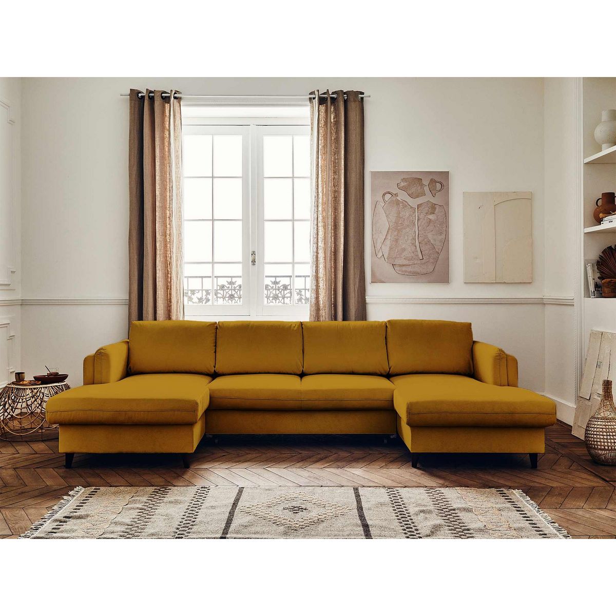 LISA DESIGN Brooke - canapé panoramique en u - 7 places - convertible avec coffre - en velours