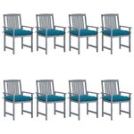 VIDAXL Chaises de jardin et coussins lot de 8 Bois acacia solide Gris