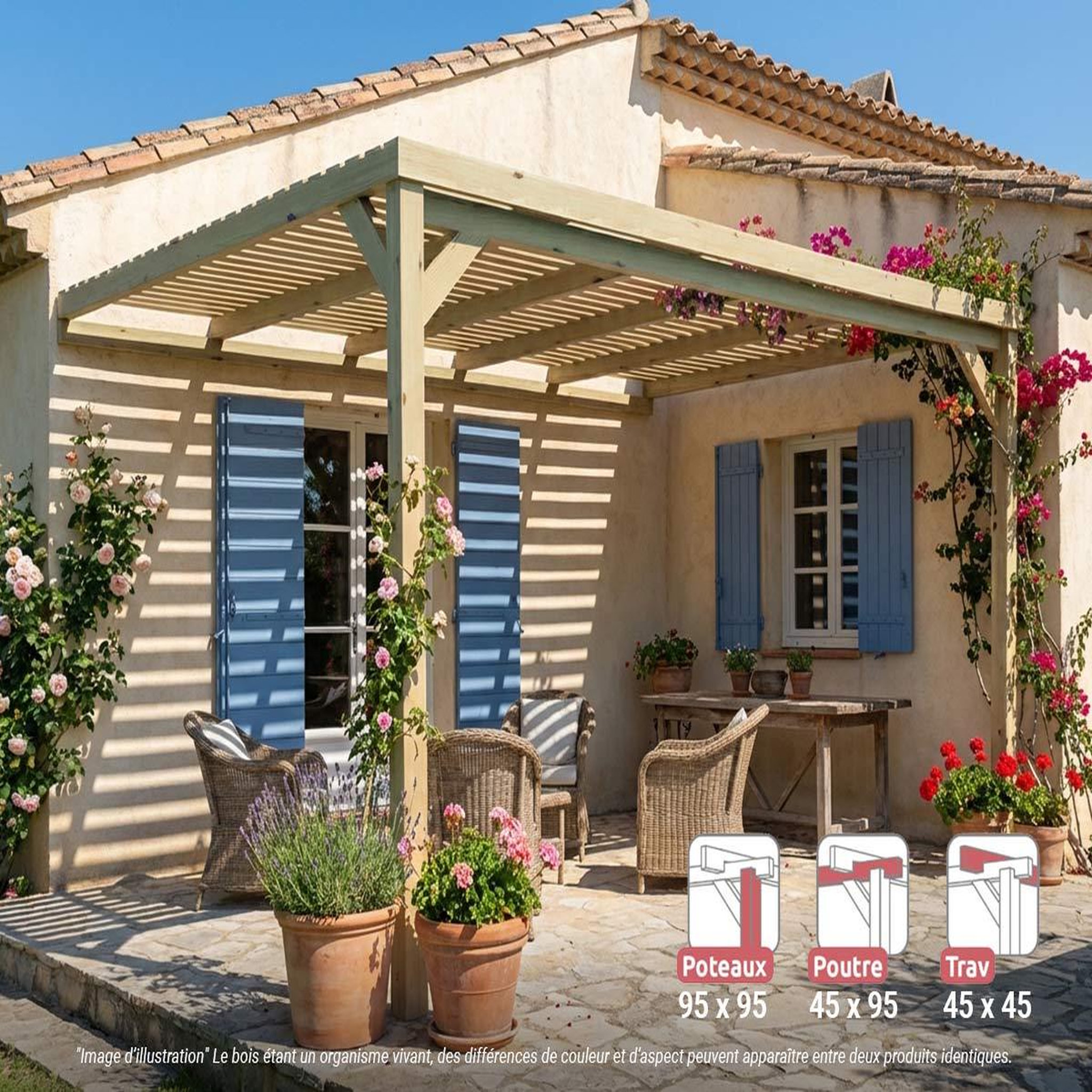 JARDIDECO Pergola adossée en bois montpellier 420 x 420 cm - maderland