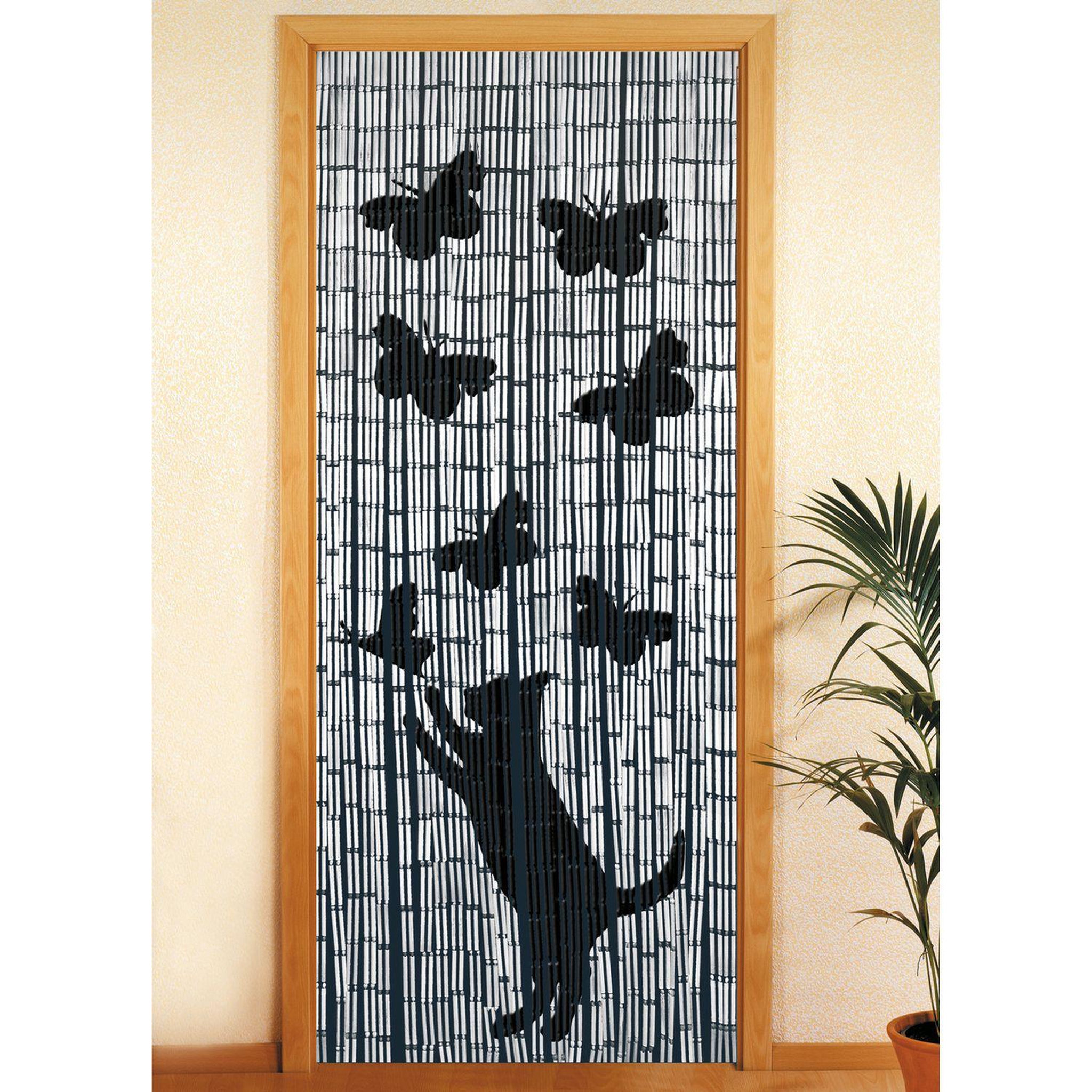 Wenko Rideau de porte en bambou à motifs chat et papillon - 90 x 200 cm - gris
