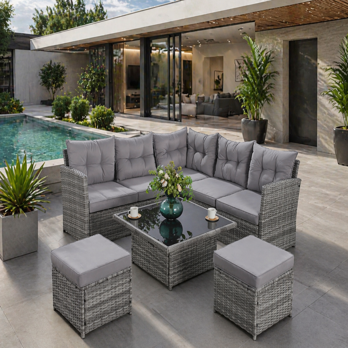 CONCEPT USINE Salon de jardin 6 places gris VIANA