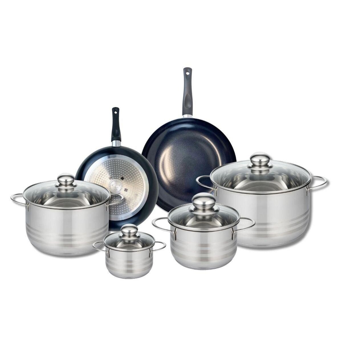 ELO Ensemble de 2 Poêles de cuisson 20 et 24 cm et 4 faitouts 12, 16, 20 et 24 cm Elo Prima Brillant