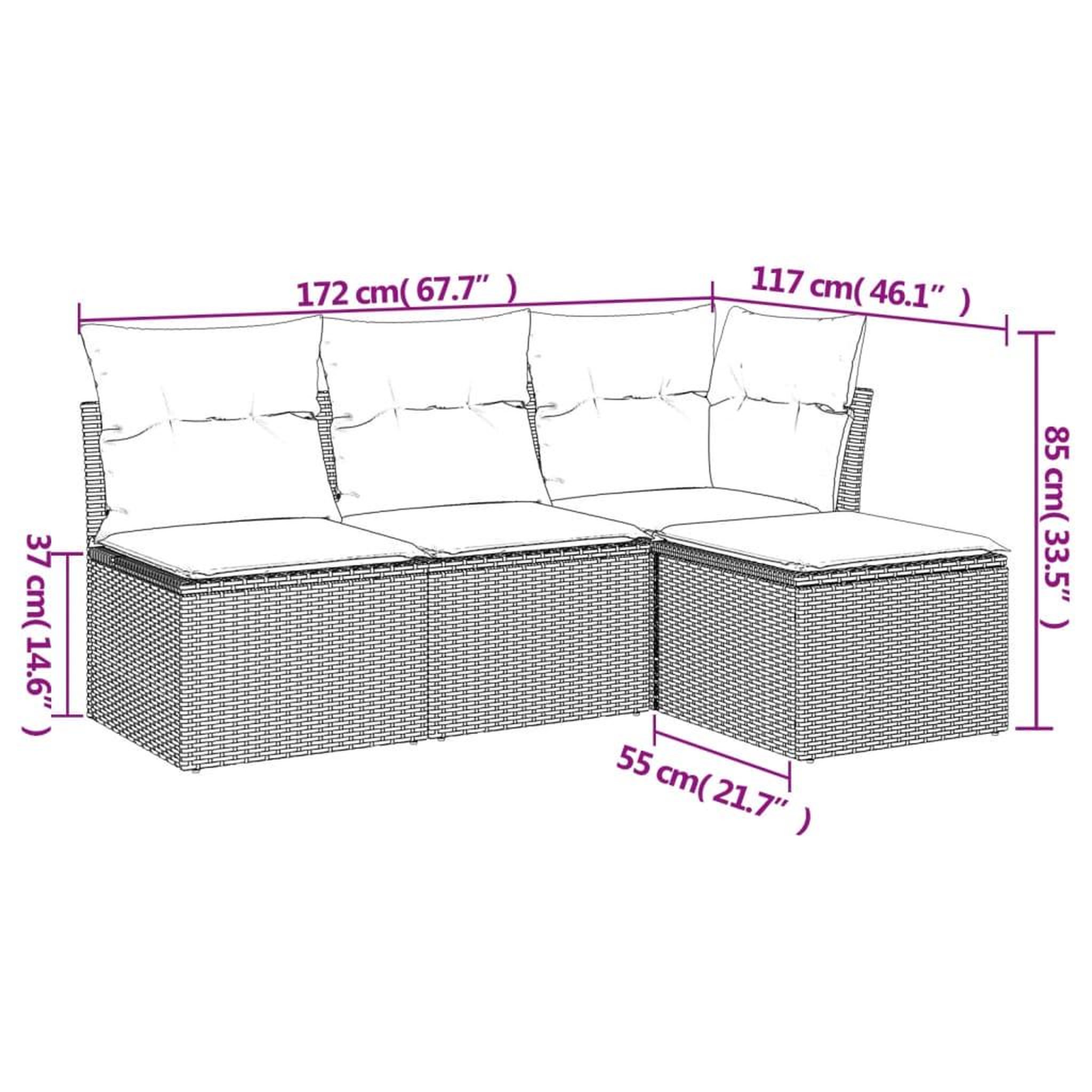 Voir la diapositive 3 : VIDAXL Salon de jardin 4 pcs avec coussins gris resine tressee