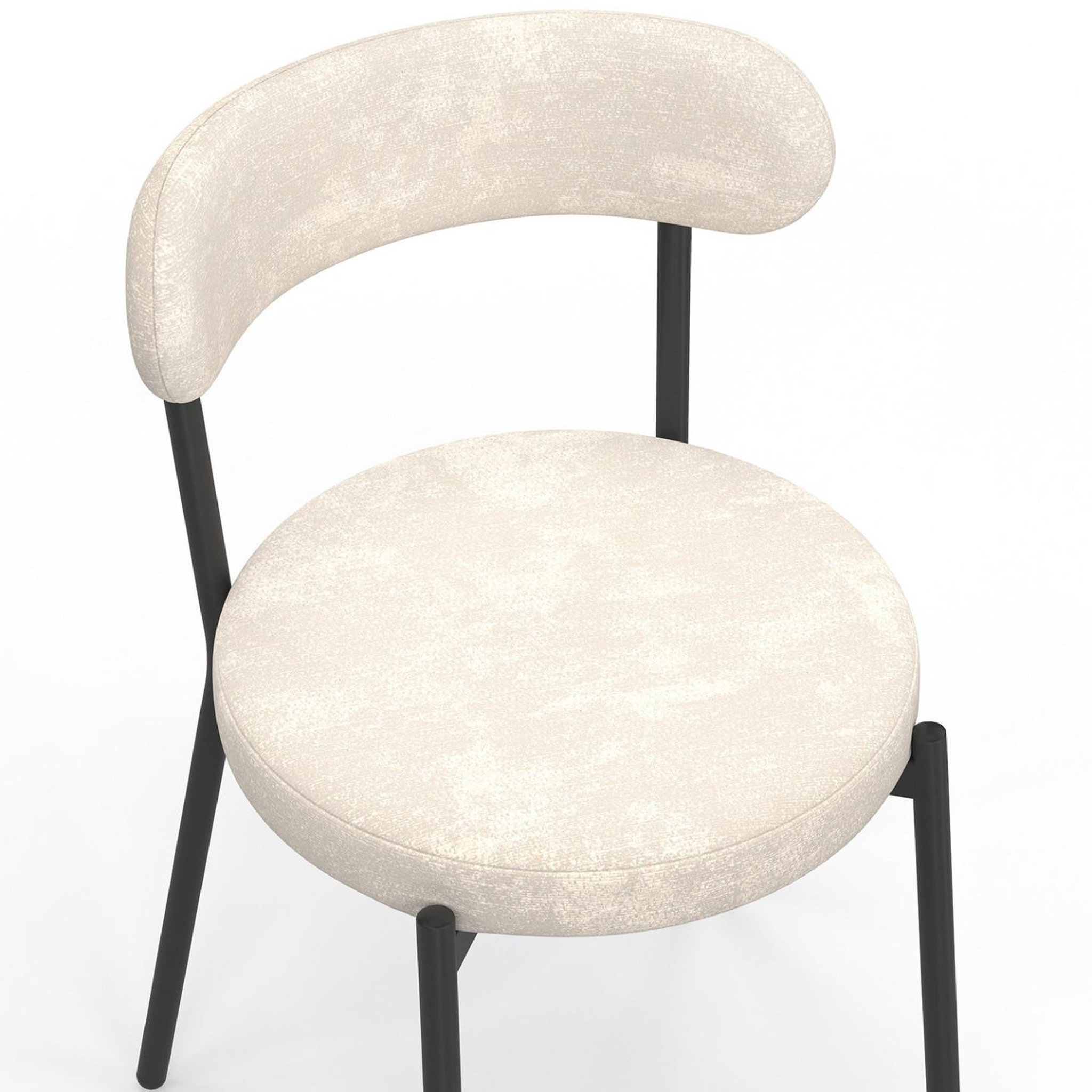 Voir la diapositive 6 : ID MARKET Lot de 6 chaises miki dossier incurvé en tissu chenille écru pieds en métal noir