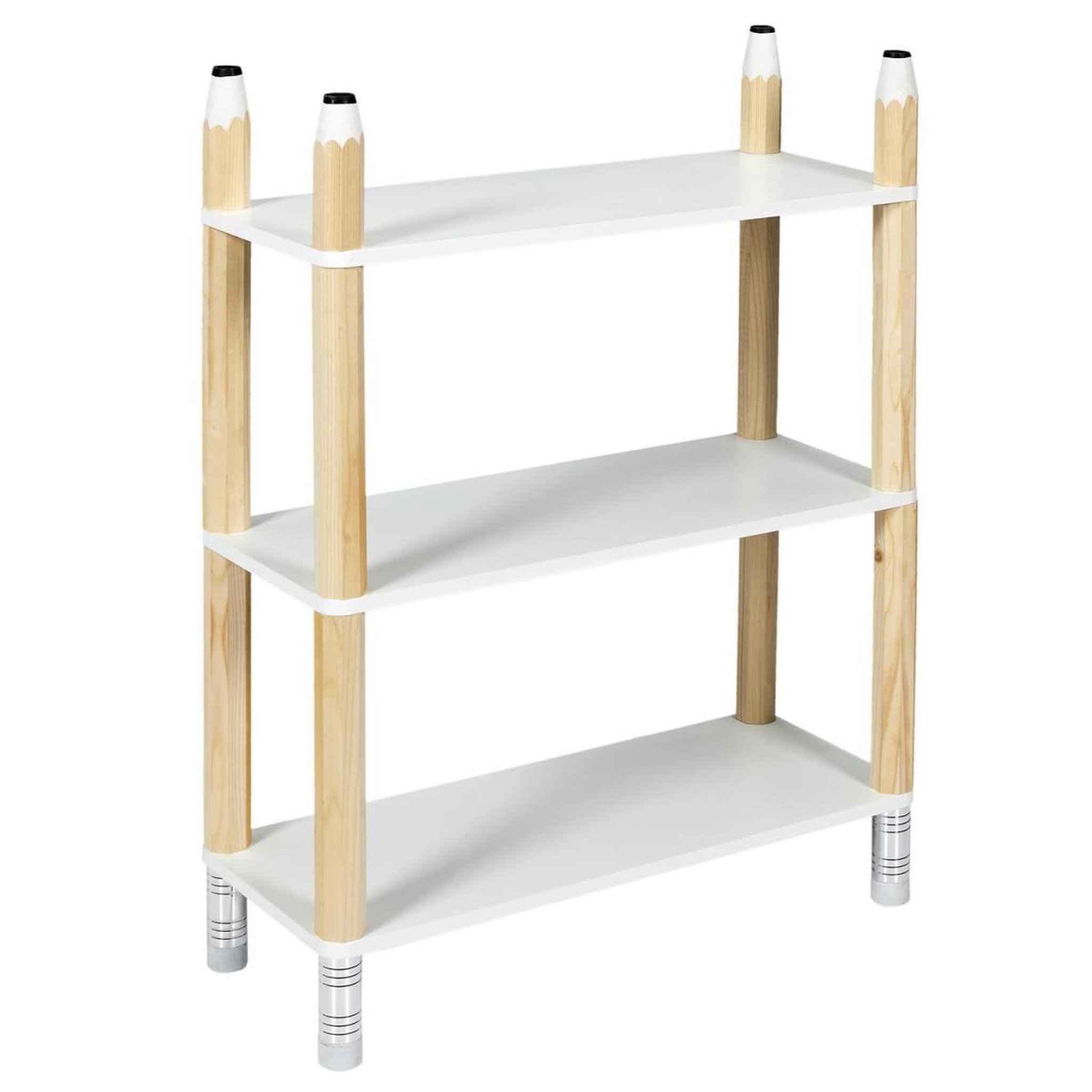 Voir la diapositive 1 : HOME DECO KIDS Étagère 3 niveaux enfant  crayon  77cm blanc & beige