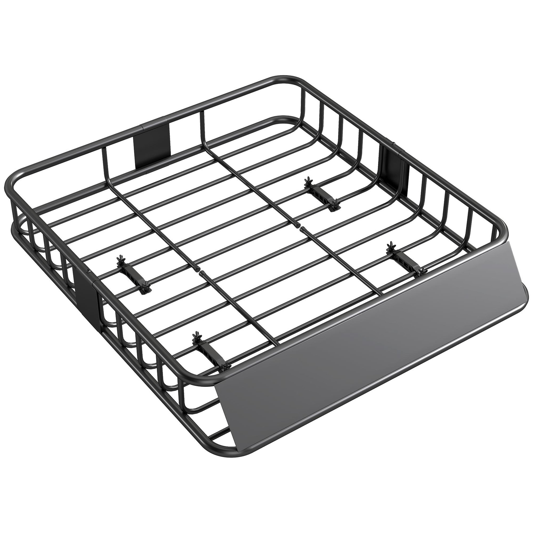 Voir la diapositive 1 : HOMCOM Galerie de toit en acier charge max. supportée 90 Kg dim. 110,5x99,5x18,5 cm noir