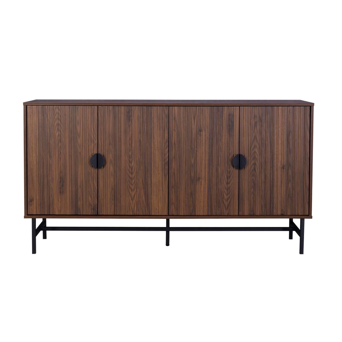 SWEEEK Buffet de rangement effet bois foncé. Bazalt. quatre portes. deux étagères. buffet haut. vaisselier. L 157.5 x l 39 x H 83cm