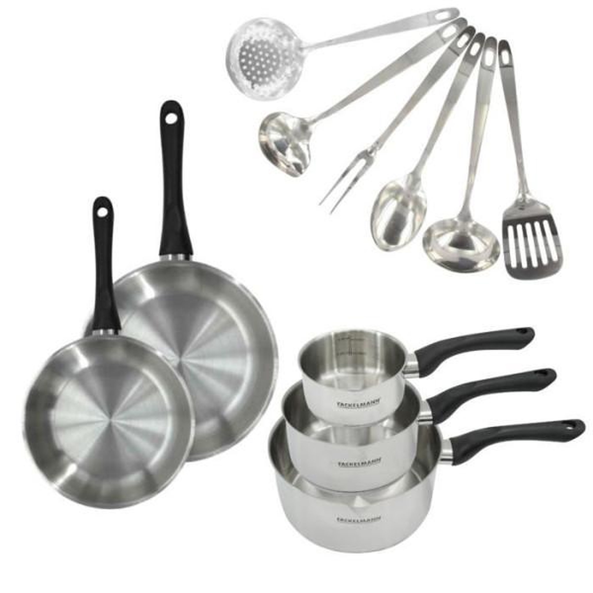 Fackelmann Batterie de cuisine - Tous feux dont induction - FACKELMANN - Geneva - Inox - 2 poeles 20 et 24, 3 casseroles et 6 ustensiles