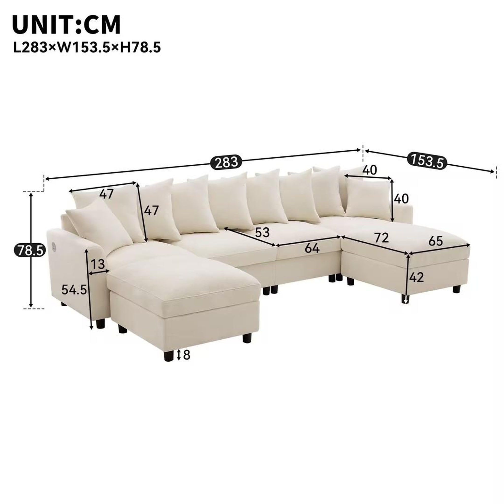 Voir la diapositive 3 : MERAX Canapé d'angle modulable 6 places u/l avec 2 poufs usb type-c tissu chenille