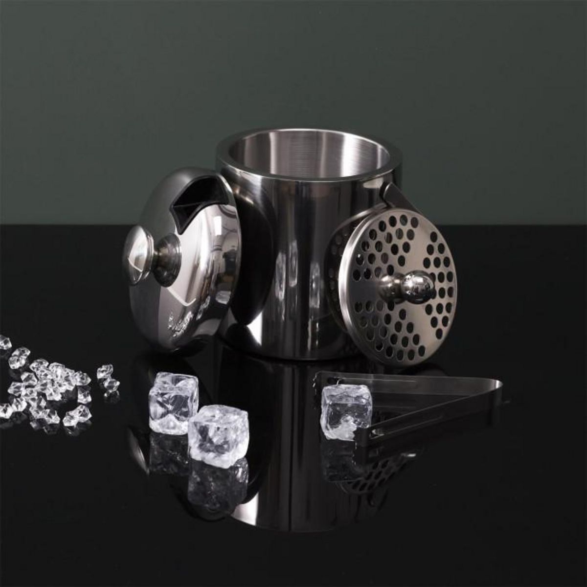 Paris Prix Seau à Glace en Métal  Couvercle  1,3L Argent