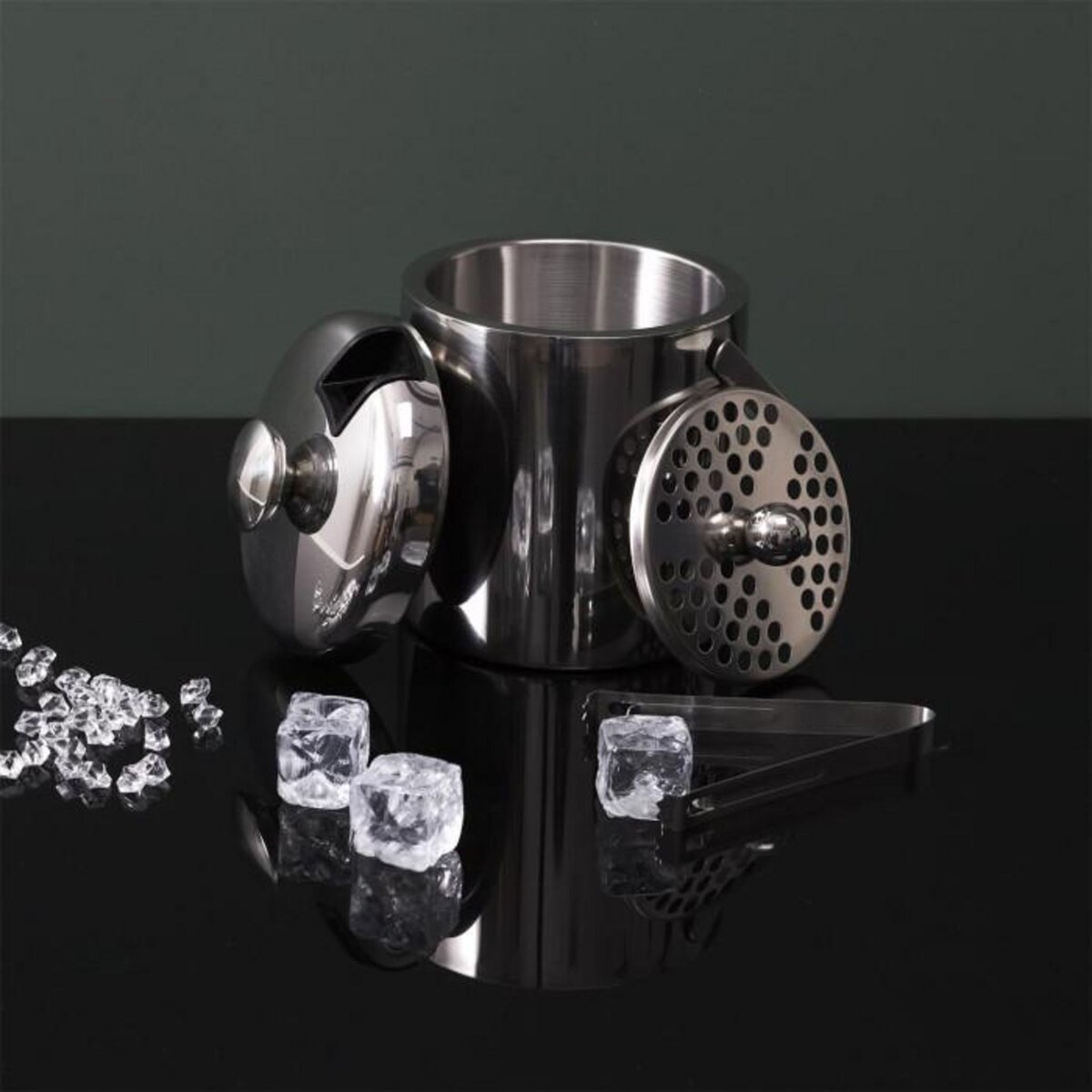 Paris Prix Seau à Glace en Métal  Couvercle  1,3L Argent