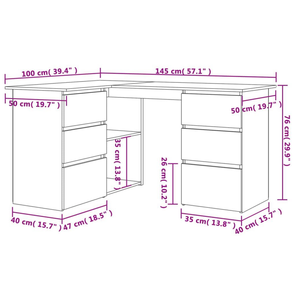 VIDAXL Bureau d'angle Blanc 145x100x76 cm Bois d'ingenierie