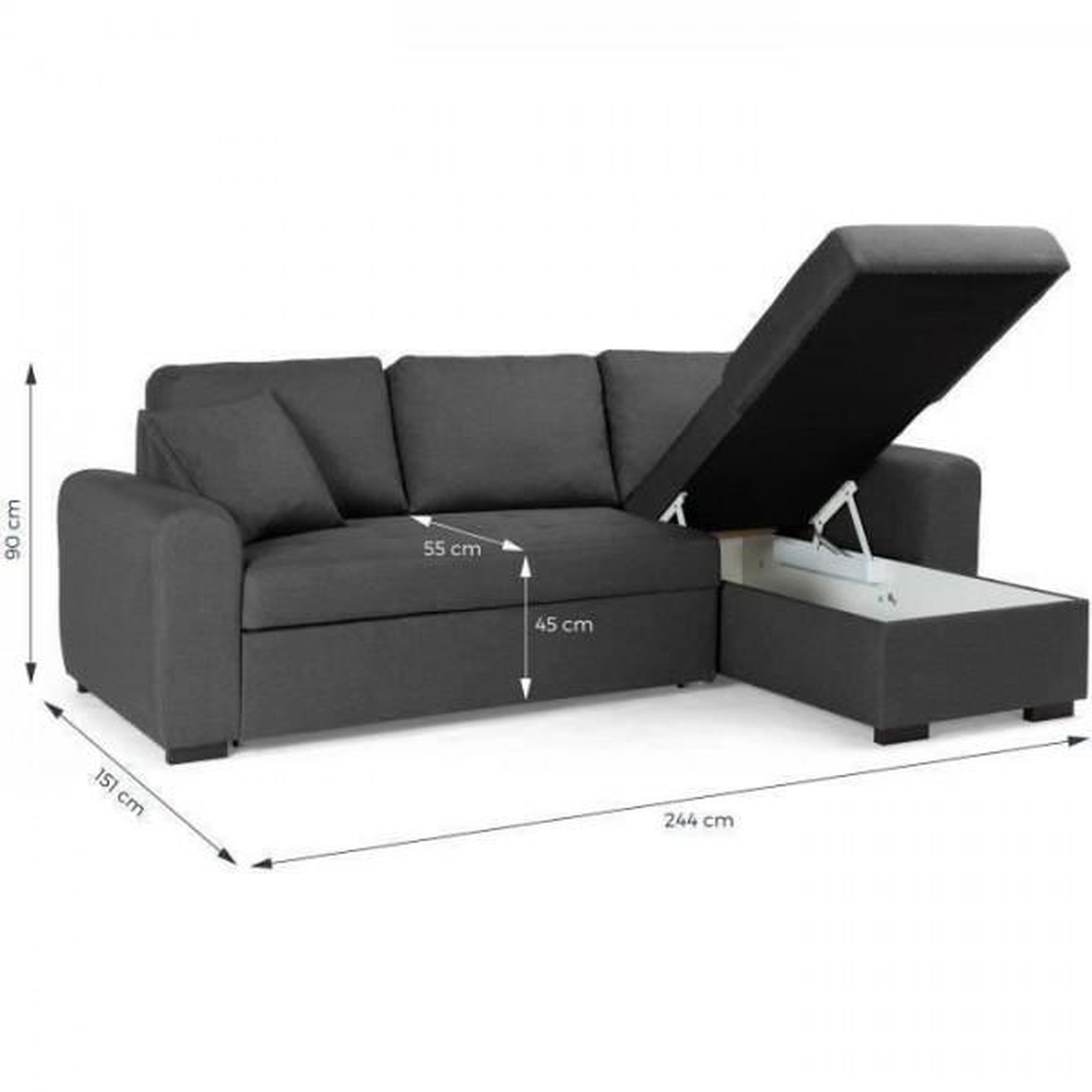 Voir la diapositive 4 : MARKET24 Canapé d'angle convertible réversible 4 places - Tissu gris - L 244 x P 151 x H 90 - HAMILTON - Fabriqué en Ukraine