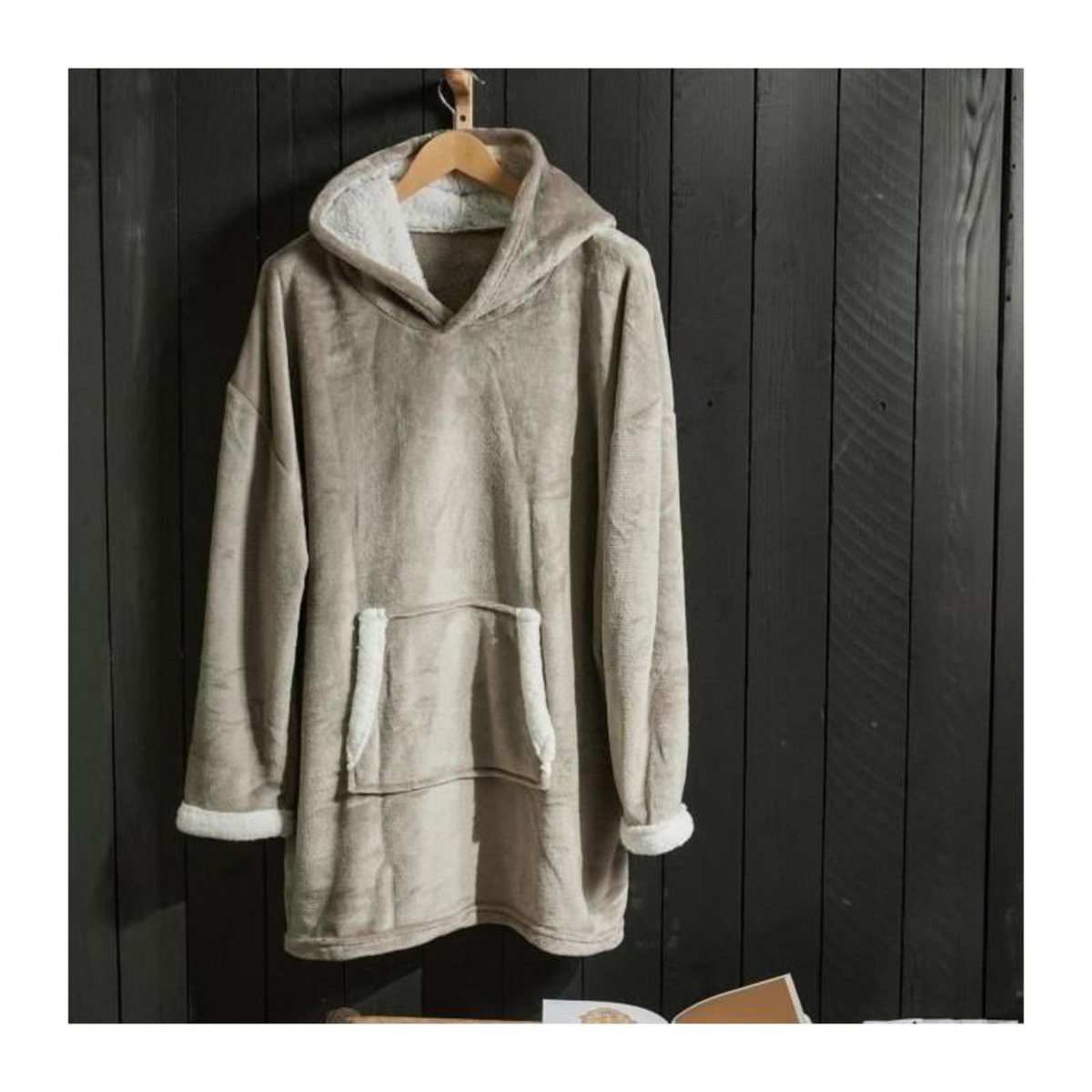 Today Sweat plaid polaire - TODAY - Manches longues et poche - 70 x 87 cm - Beige