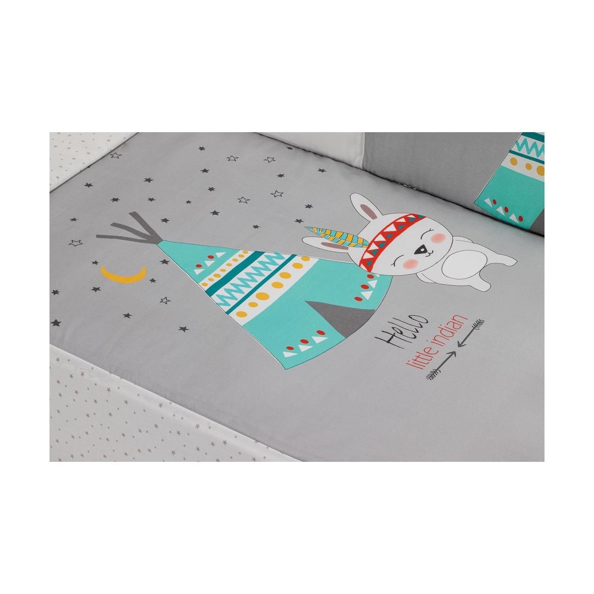 INTERBABY Lit Bébé Star Nature  and  Parure de lit 3 Pcs. Tipi/Oso Verd