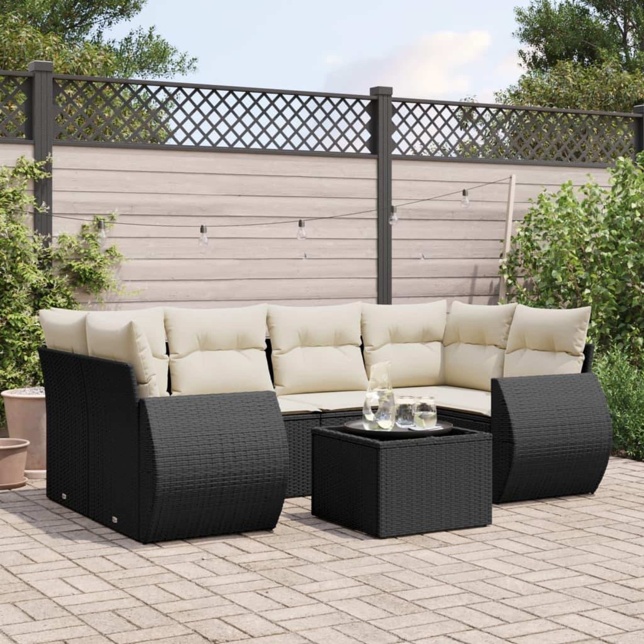 VIDAXL Salon de jardin 7 pcs avec coussins noir resine tressee