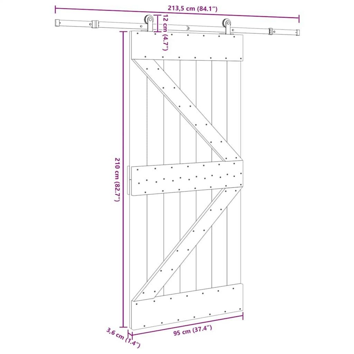 VIDAXL Porte coulissante et kit de quincaillerie 95x210 cm pin massif