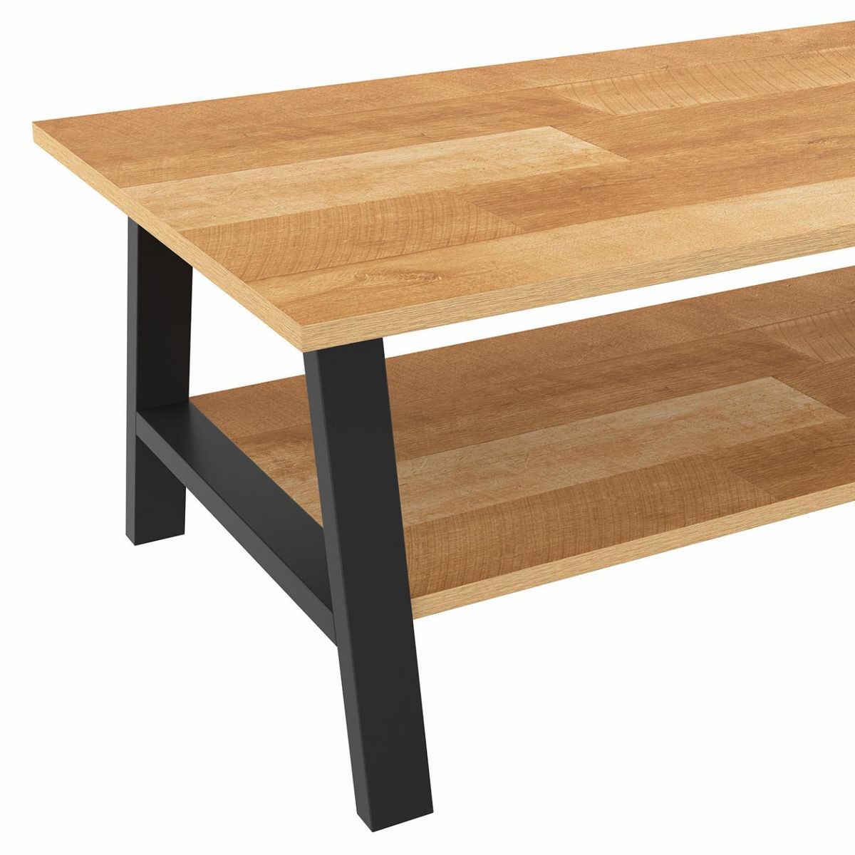 ID MARKET Table basse rectangulaire MADELEINE 100 cm double plateau bois et noir