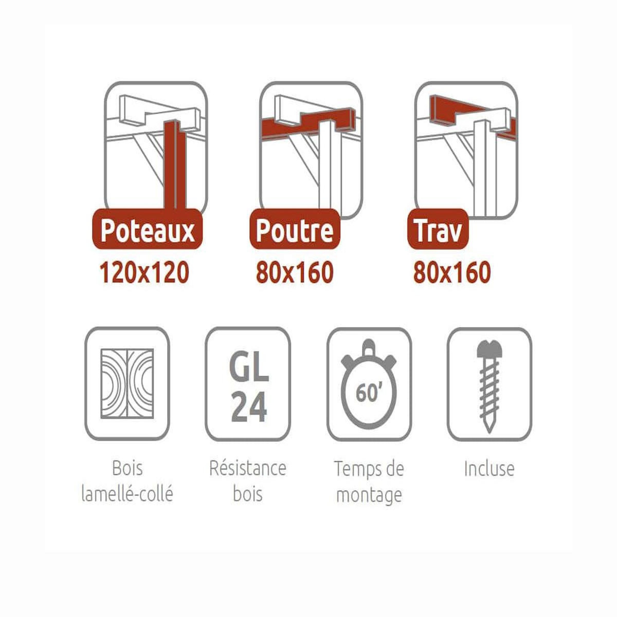 JARDIDECO Carport en bois lamellé-collé Nîmes 600 x 500 cm - Maderland