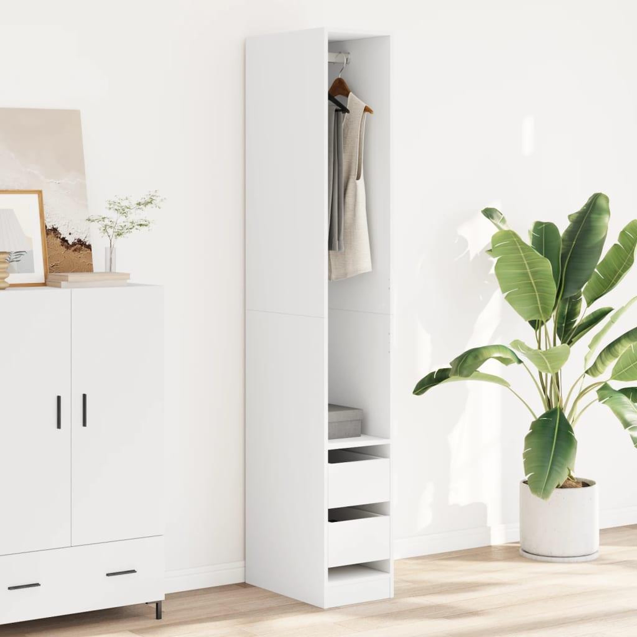 Voir la diapositive 3 : VIDAXL Garde-robe Blanc 30x50x200 cm Bois d'ingenierie