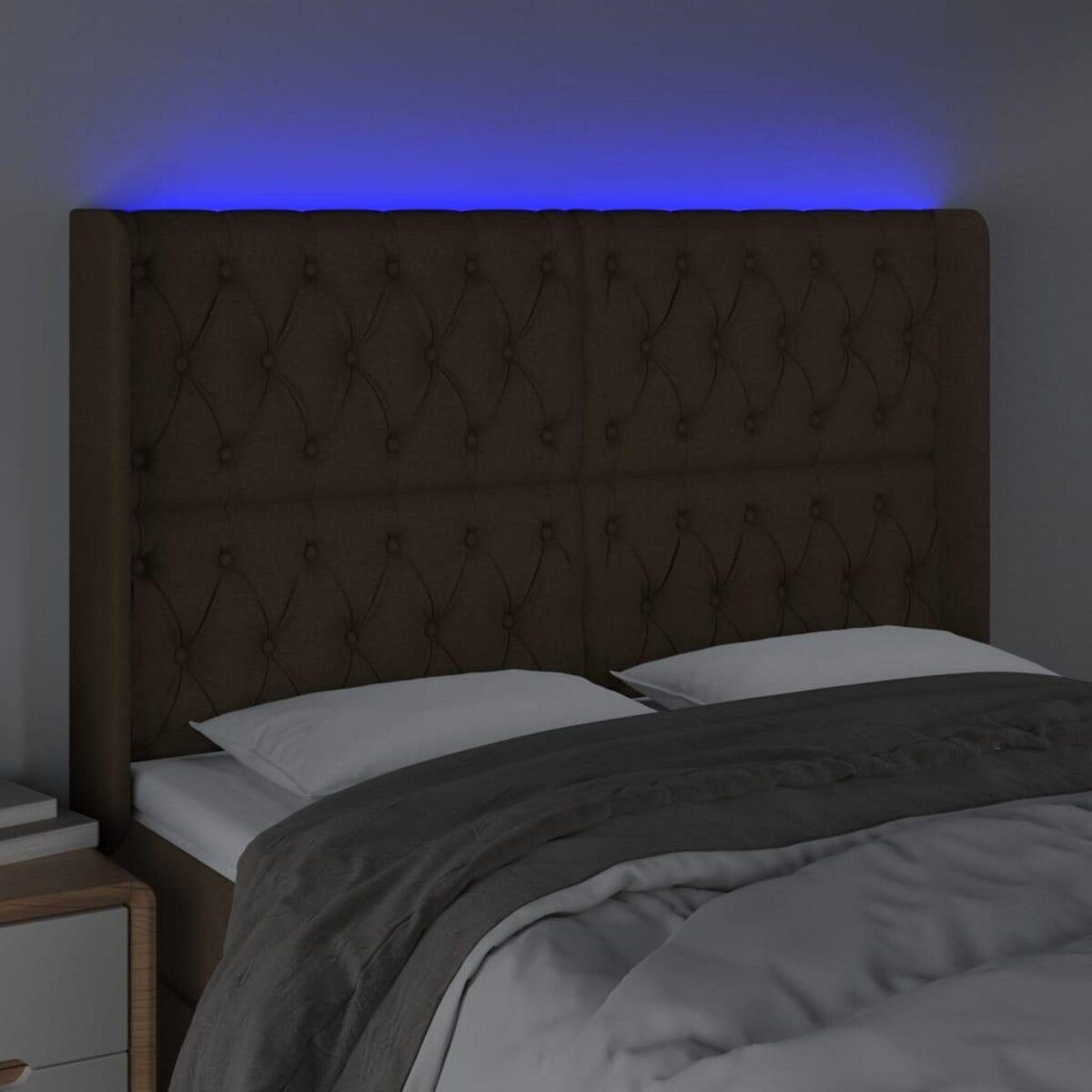 VIDAXL Tete de lit a LED Marron fonce 163x16x118/128 cm Tissu