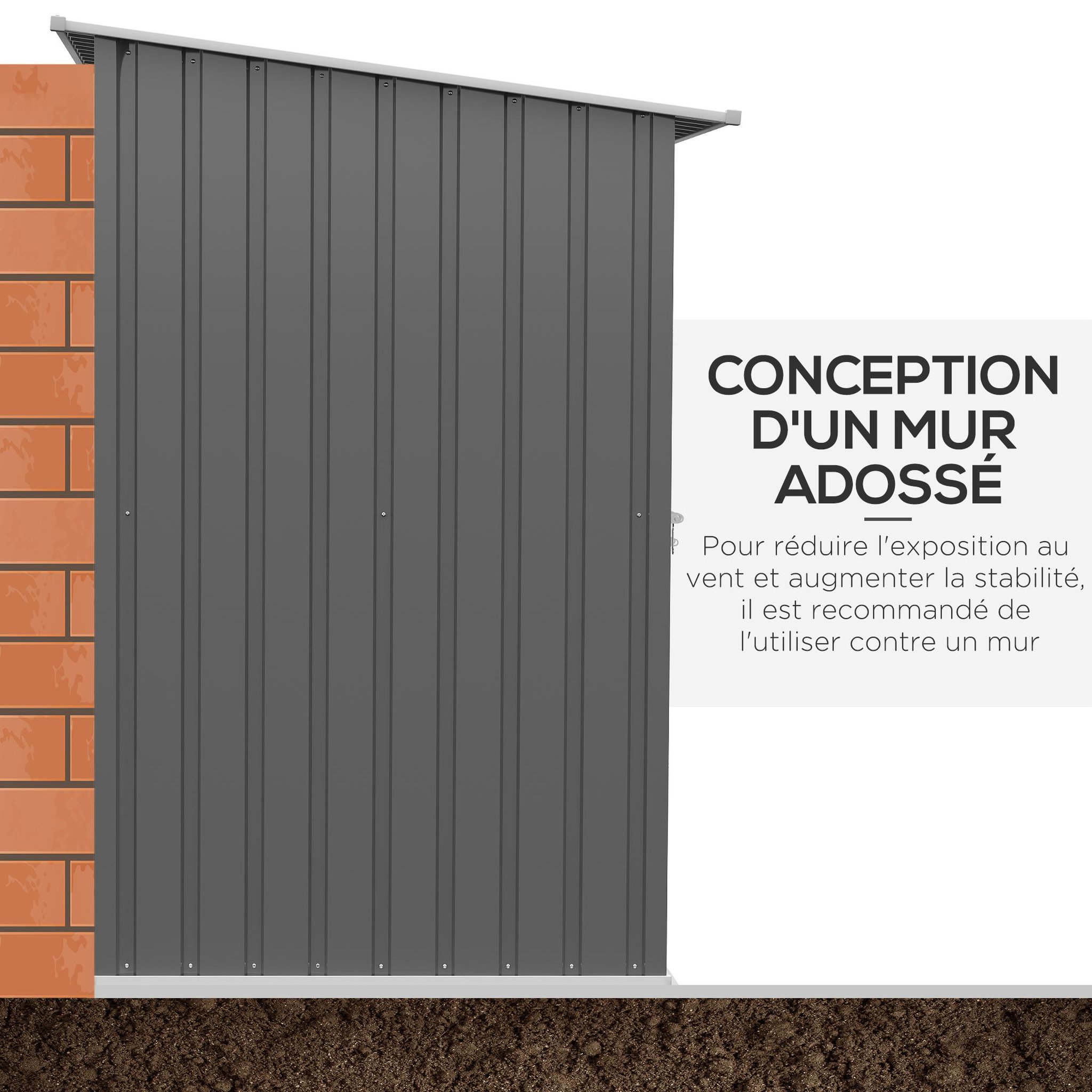 Voir la diapositive 6 : OUTSUNNY Abri de jardin - remise pour outils - cabanon porte verrouillable - dim. 1L x 1,03l x 1,6H m - tôle d'acier ondulée gris