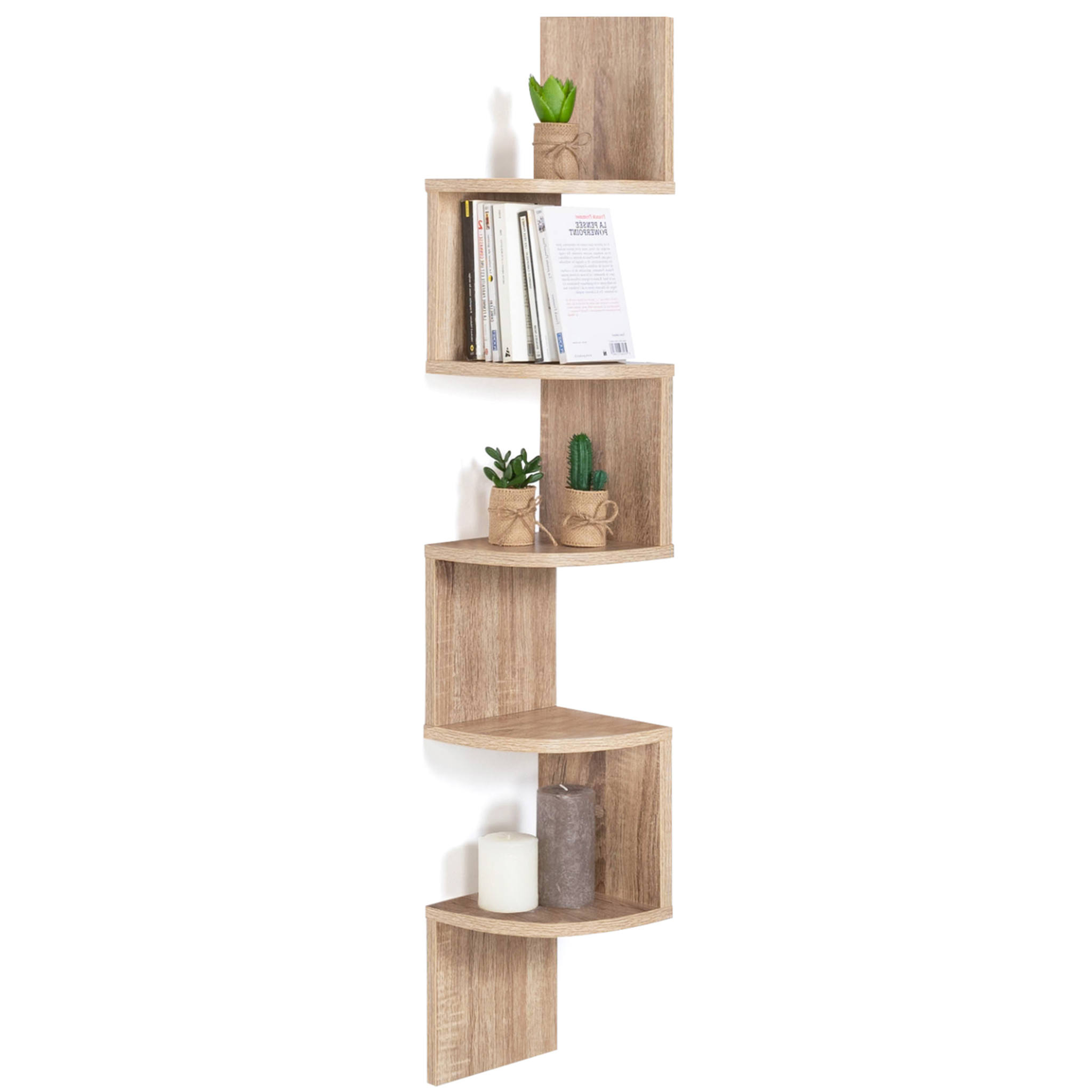 ID MARKET Etagère murale d'angle isa 5 niveaux façon hêtre