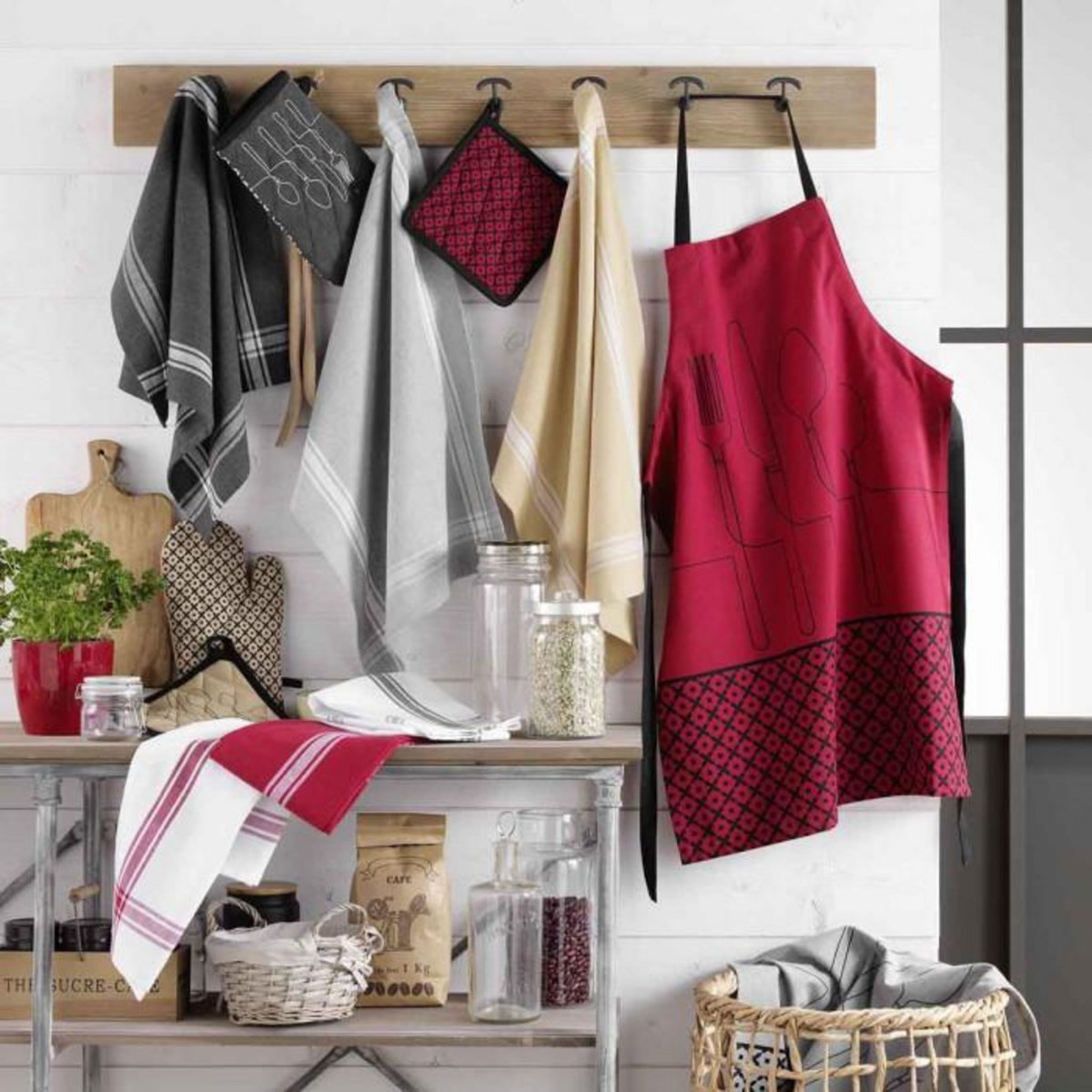 Paris Prix Tablier en Coton Recyclé  Cuisiline  84cm Bordeaux