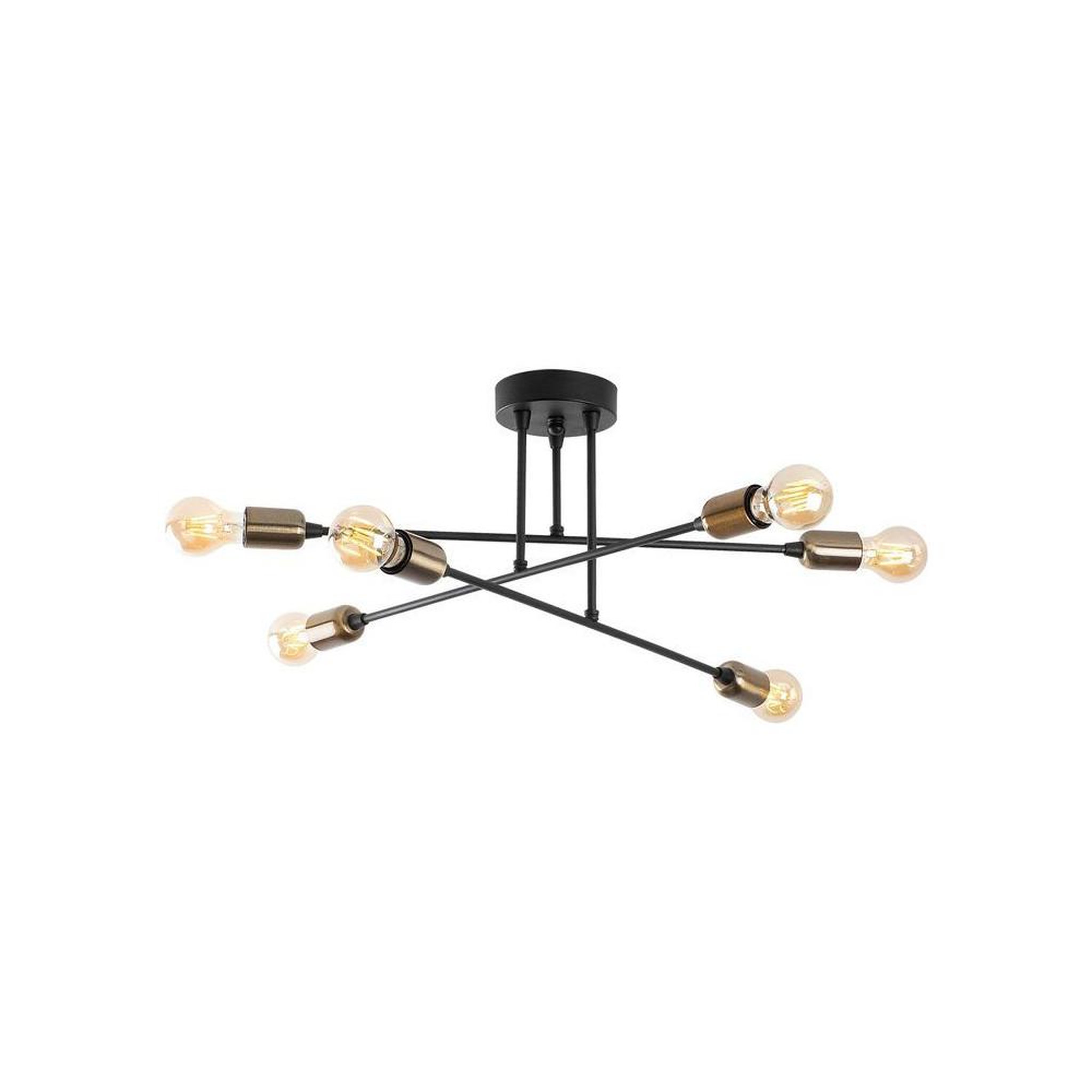 Voir la diapositive 6 : Plafonnier lustre en métal noir 6 lumières E27, 66 x 66 cm, hauteur 27 cm, IP20