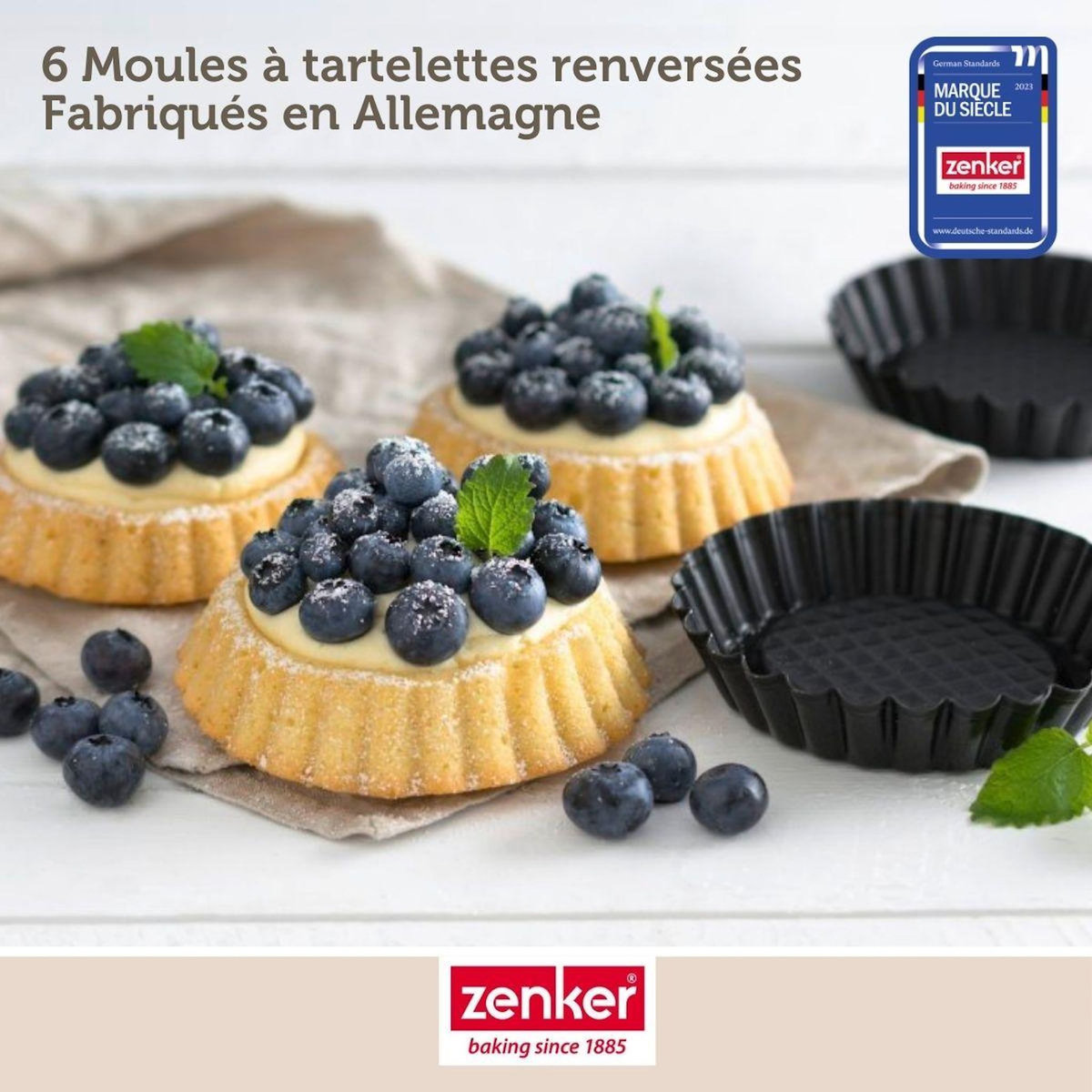 ZENKER Set pâtisserie avec 6 moules à tartelettes renversées 10 cm, 2 bols à mixer, verre mesureur et spatule Zenker