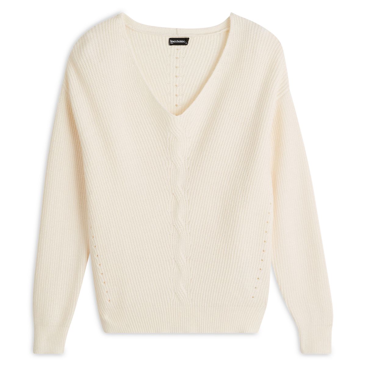 INEXTENSO Pull col rond blanc femme