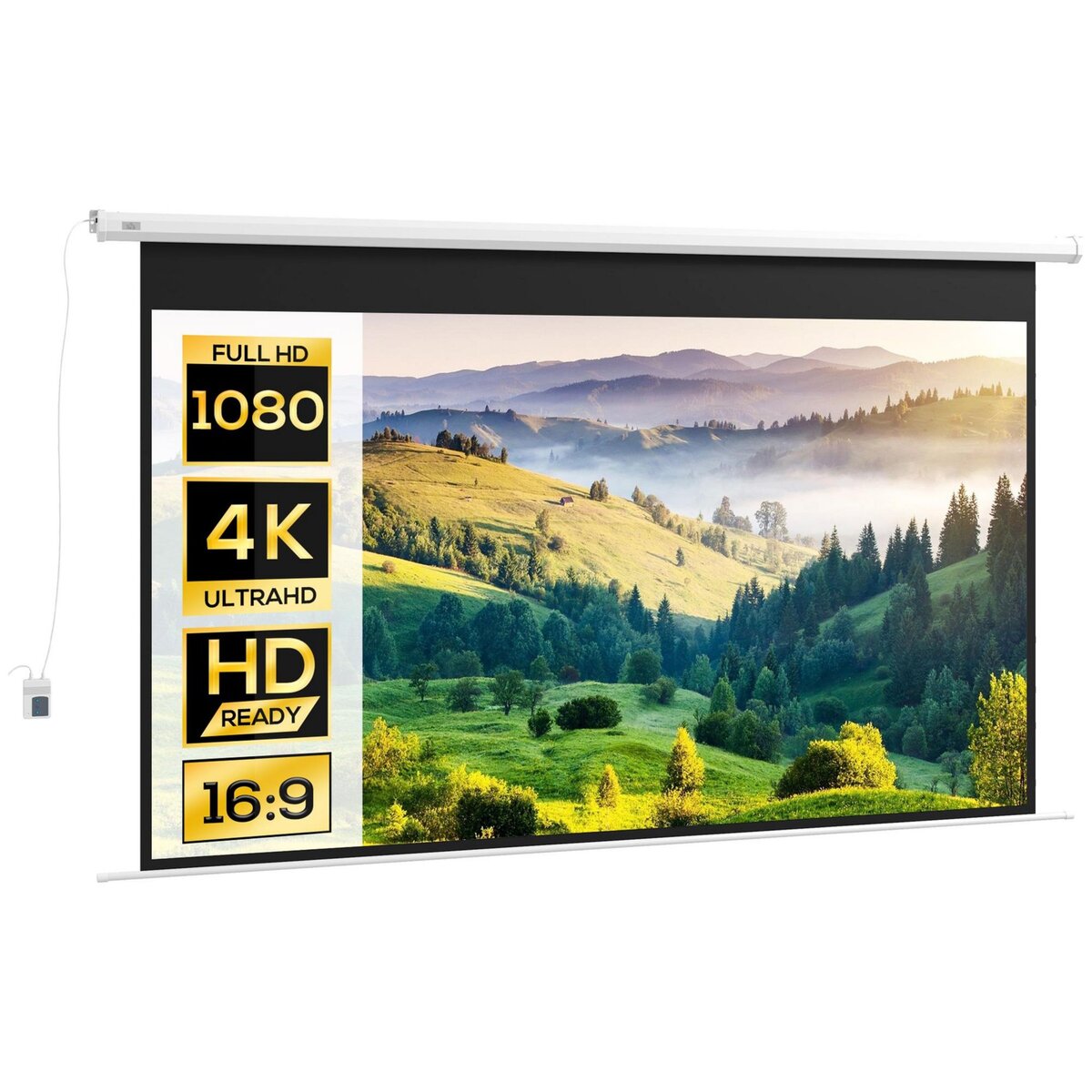 HOMCOM Écran de projection motorisé home-cinéma format 16:9 120 pouces 4K HD avec télécommande blanc noir