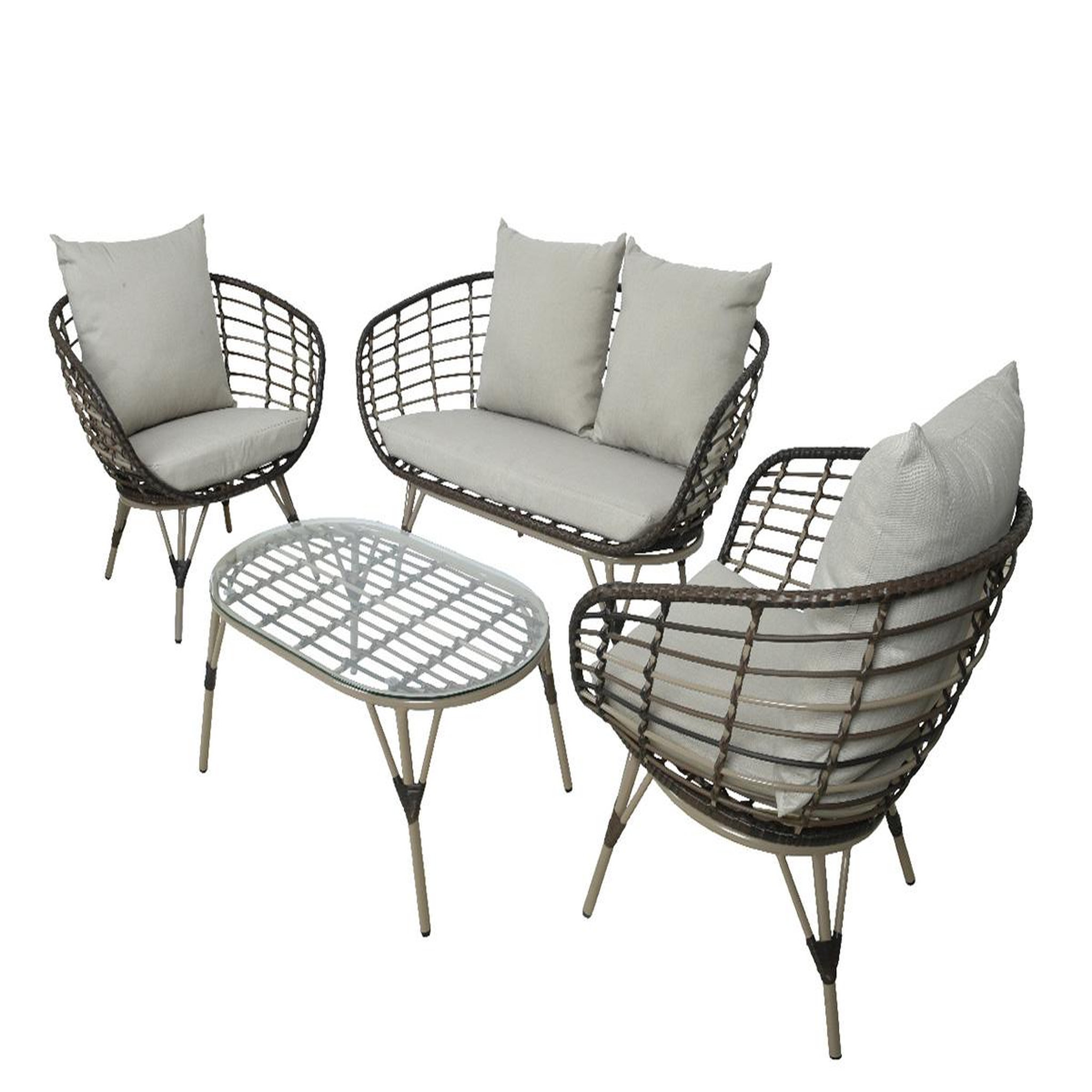 JARDIDECO Salon de jardin en résine tressée brun Evora avec table basse - 4 places