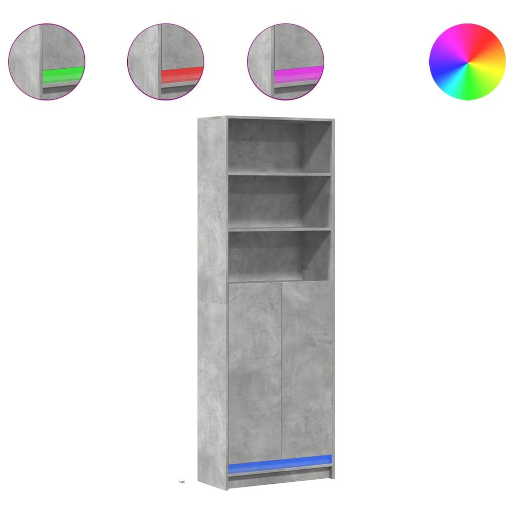 Voir la diapositive 2 : VIDAXL Buffet haut avec LED gris beton 69x32,5x200cm bois d'ingenierie