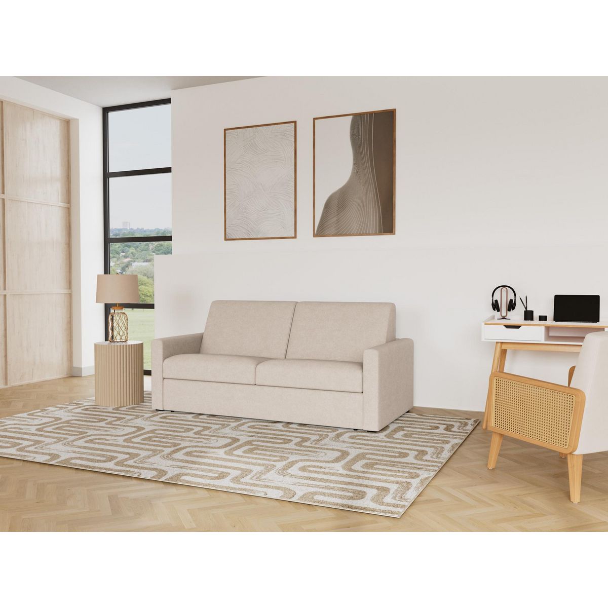 BEST MOBILIER Julia - canapé 3 places convertible express couchage quotidien 140 cm matelas 18 cm en tissu