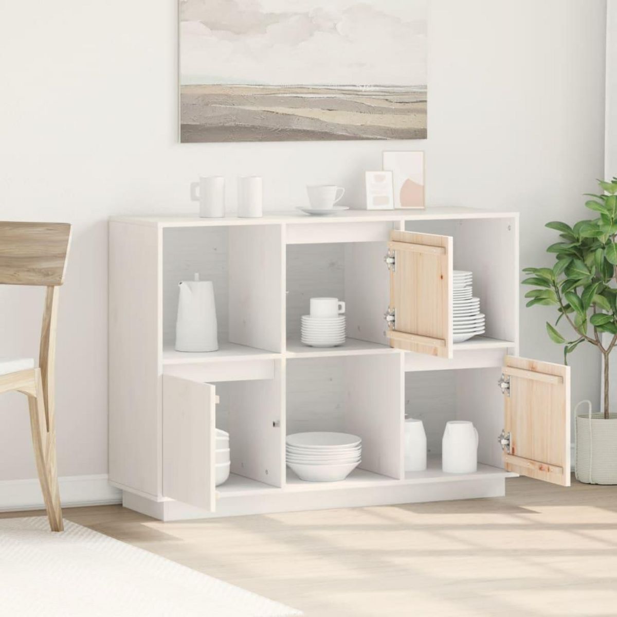 VIDAXL Buffet Blanc 110,5x35x80 cm Bois massif de pin