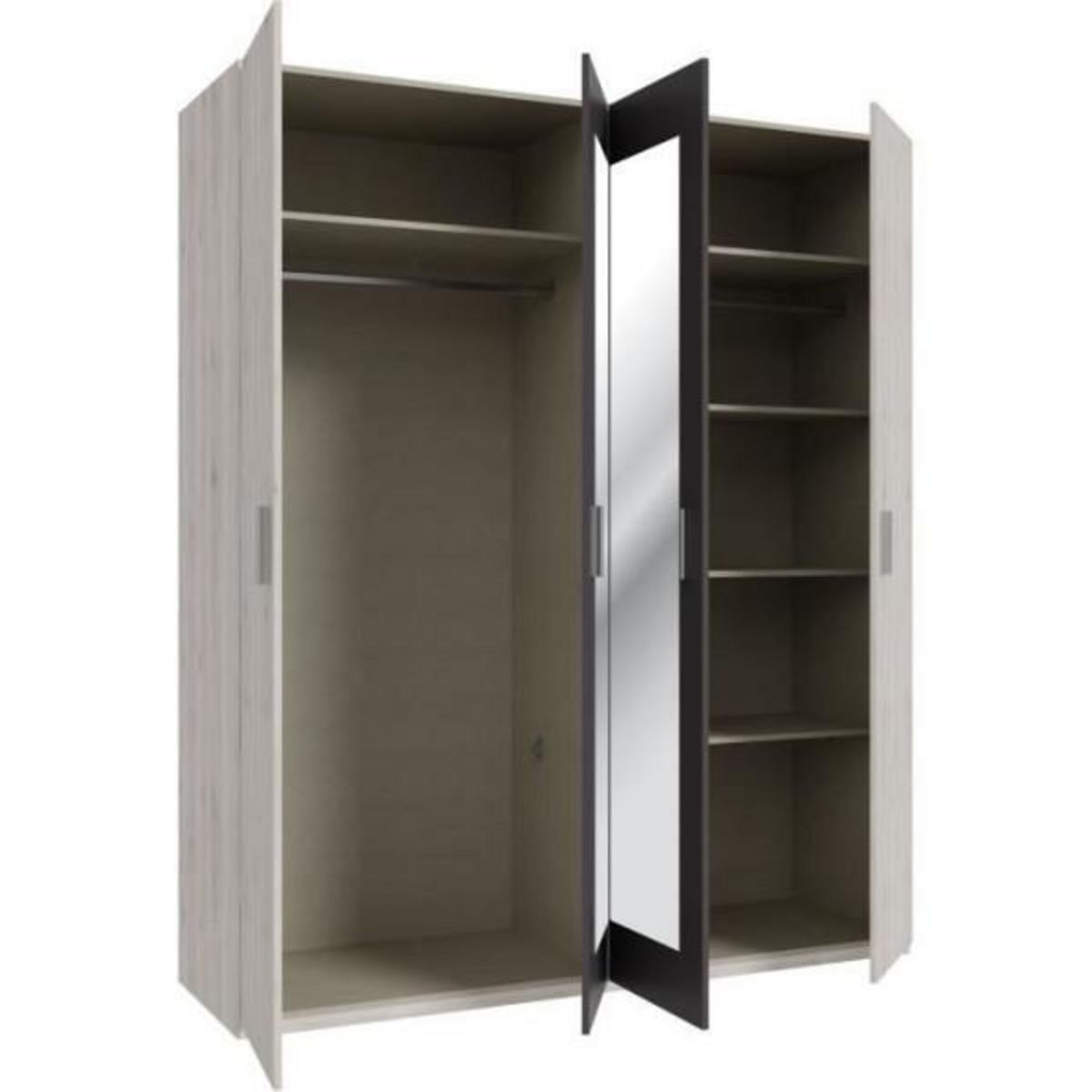 MARKET24 Armoire de chambre - ADRIA - Décor Chene cendré / Gris foncé - 4 portes battantes - 2 miroirs - L177,5 x P54,2 x H210,5 cm