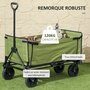 Voir la diapositive 5 : OUTSUNNY Chariot de jardin pliable 130L - housse zippée amovible, poignée télescopique mobile - acier noir tissu kaki