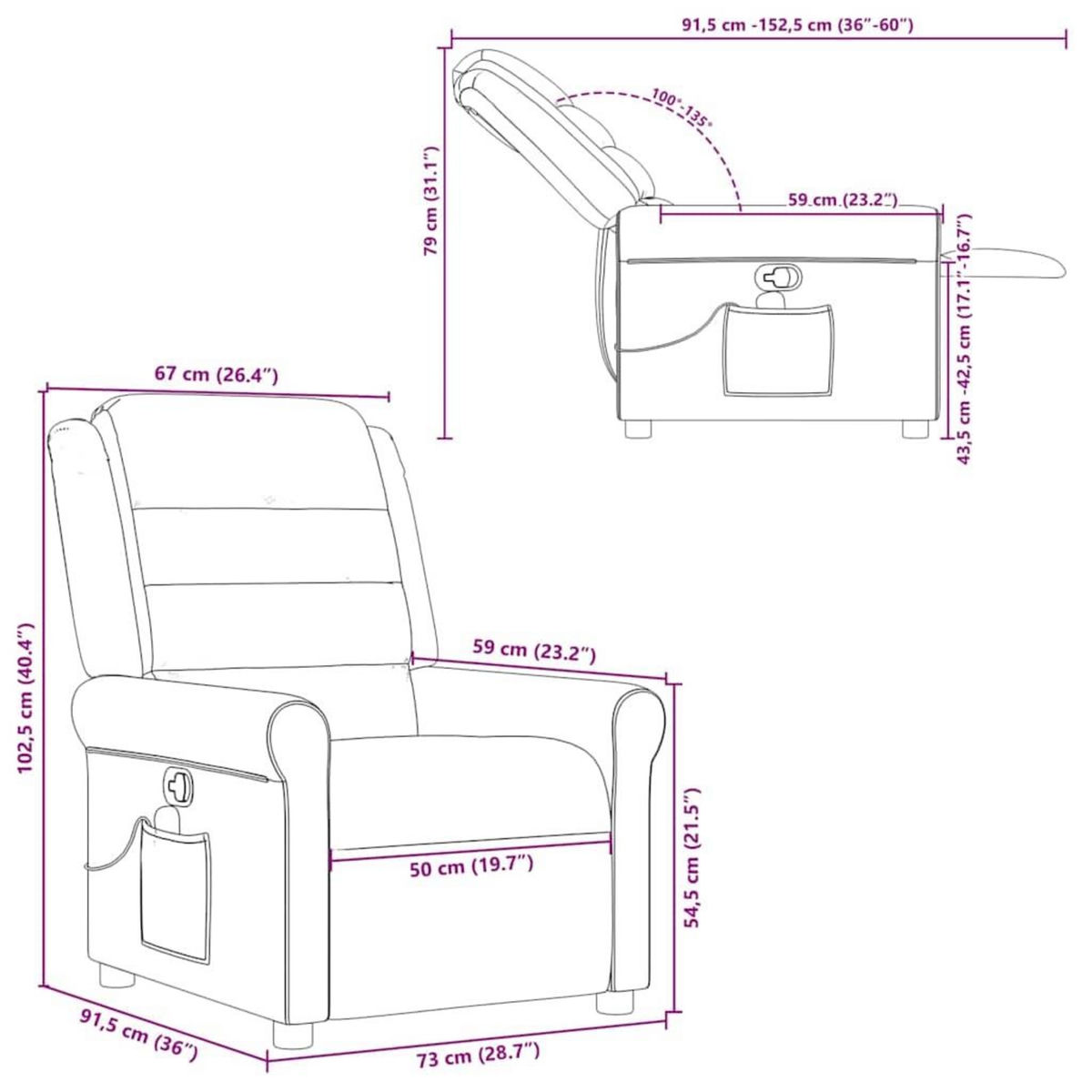 VIDAXL Fauteuil de massage inclinable Vert fonce Tissu