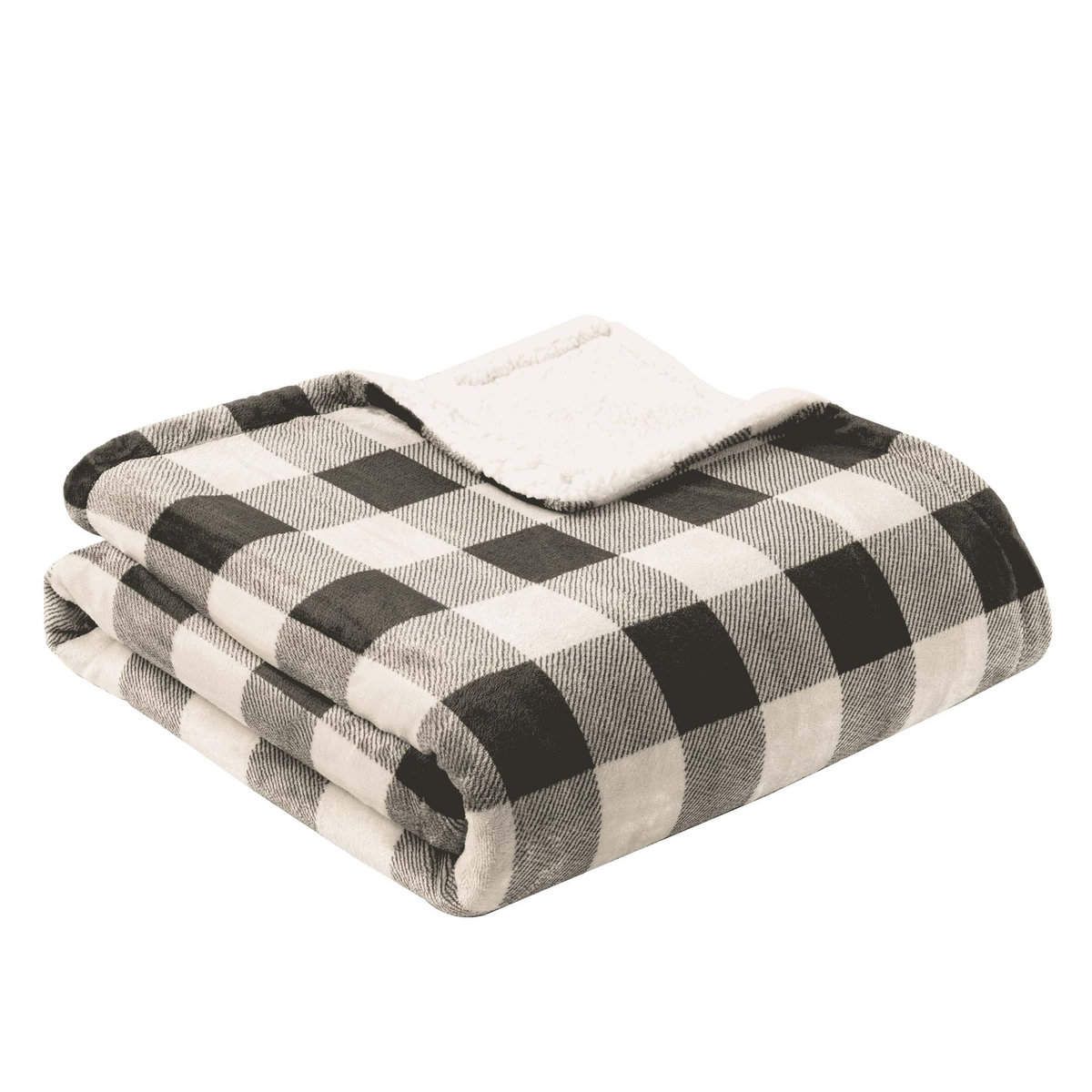 ACTUEL Plaid imprimé carreaux double face flanelle/sherpa 