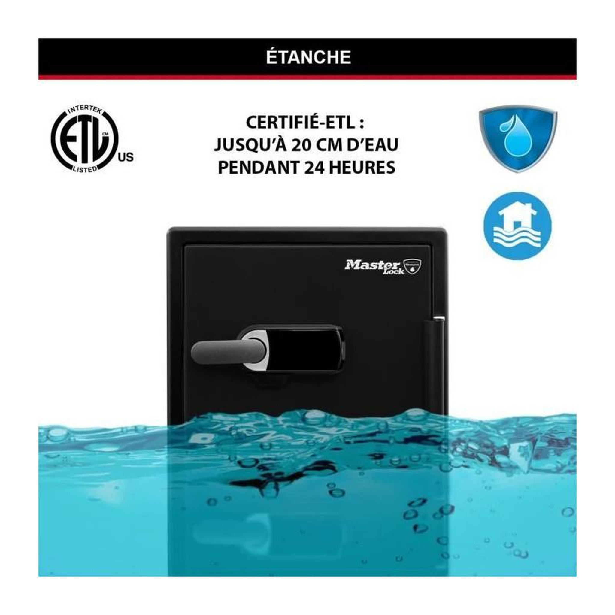 Voir la diapositive 4 : MASTER LOCK MASTER LOCK Coffre-fort ignifugé et résistant a l'eau (code tactile + alarme) 56,5 L