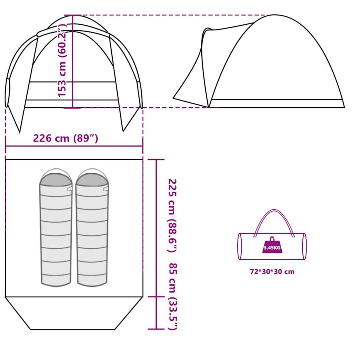 VIDAXL Tente de peche 2 personnes marron impermeable
