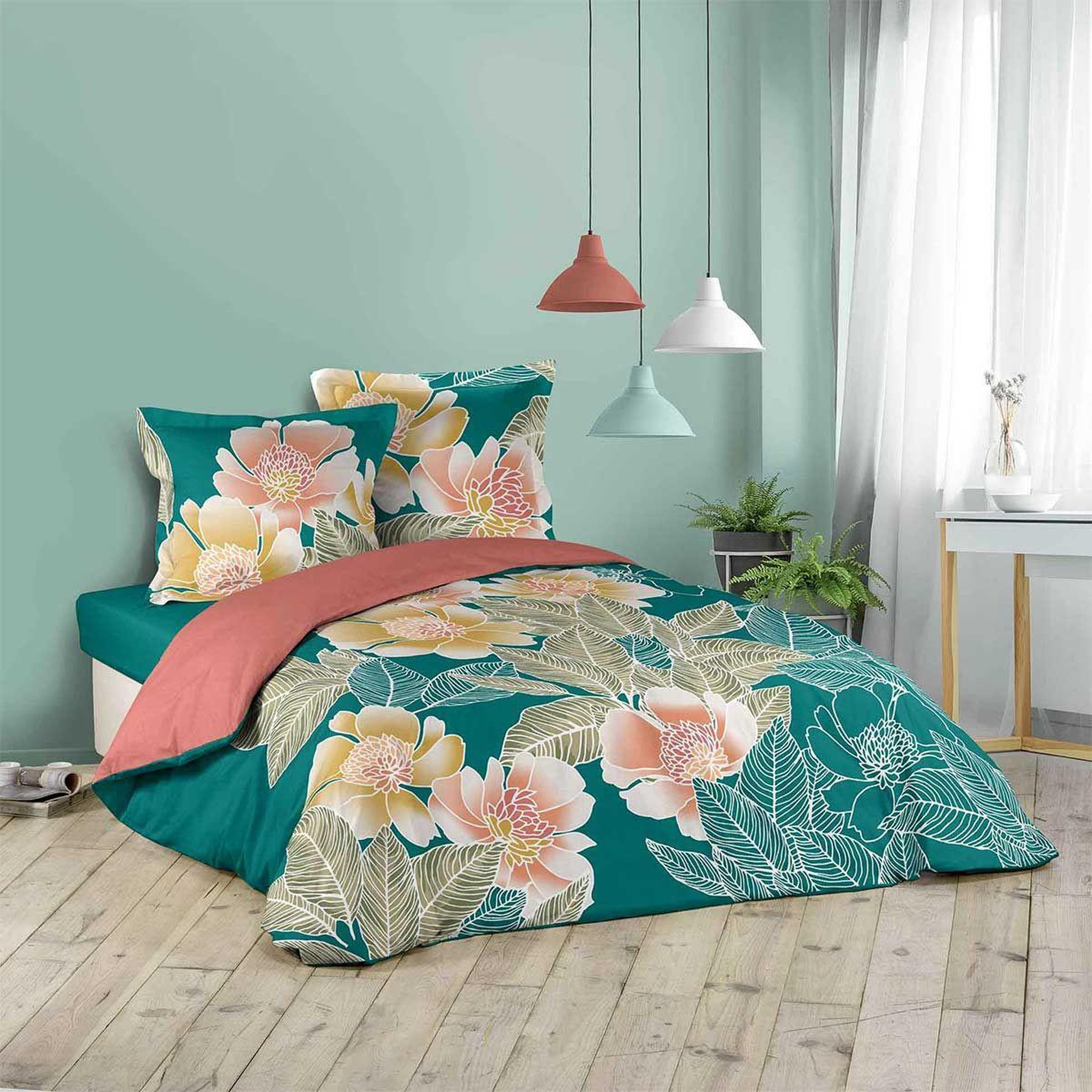 Voir la diapositive 1 : Douceur d'Intérieur Parure de lit 3 pièces  florella  240x220cm bleu