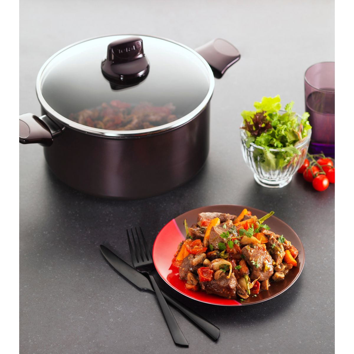 TEFAL Faitout 24cm DARK RUBY LIE DE VIN