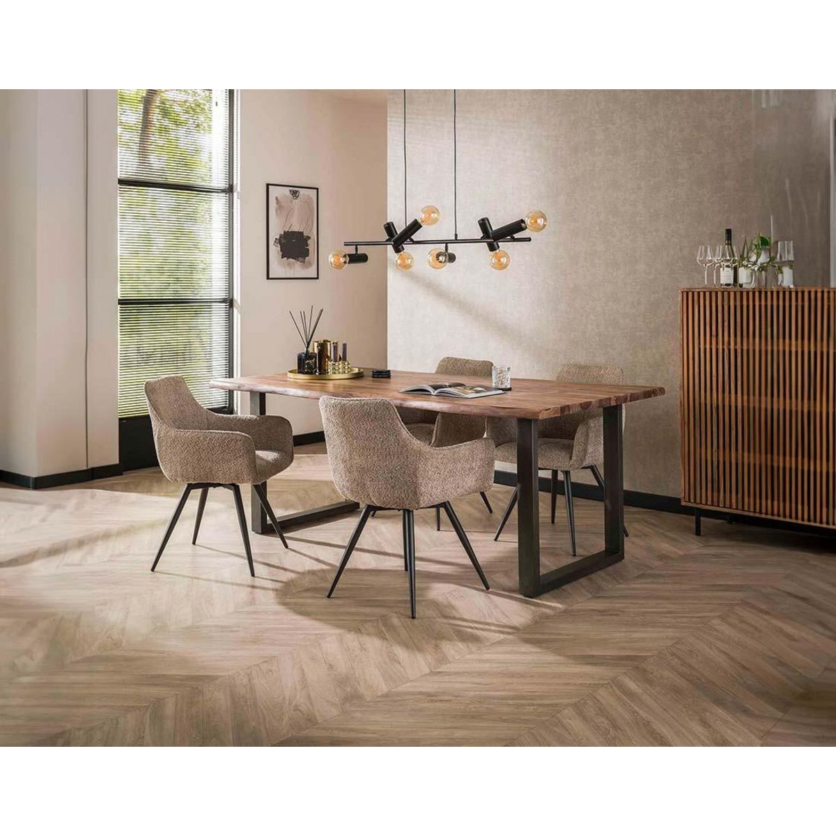 LISA DESIGN Boha - lot de 2 fauteuils pivotants - en tissu bouclette sable