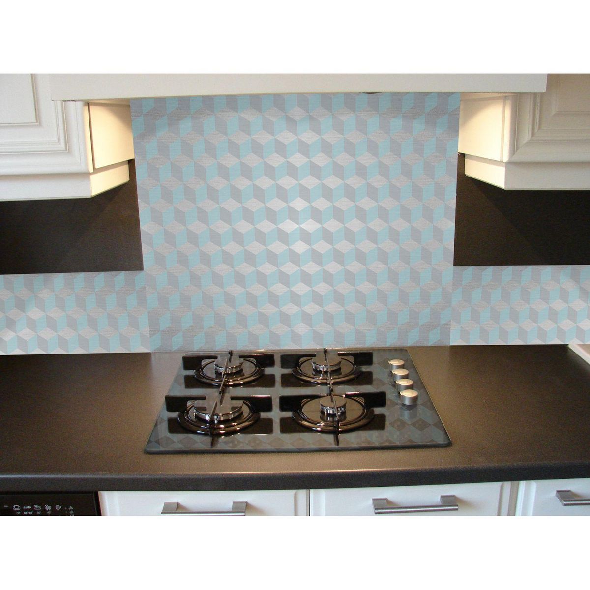 HABITABLE Crédence adhésive en alu Cube - L. 70 x l. 60 cm - Gris