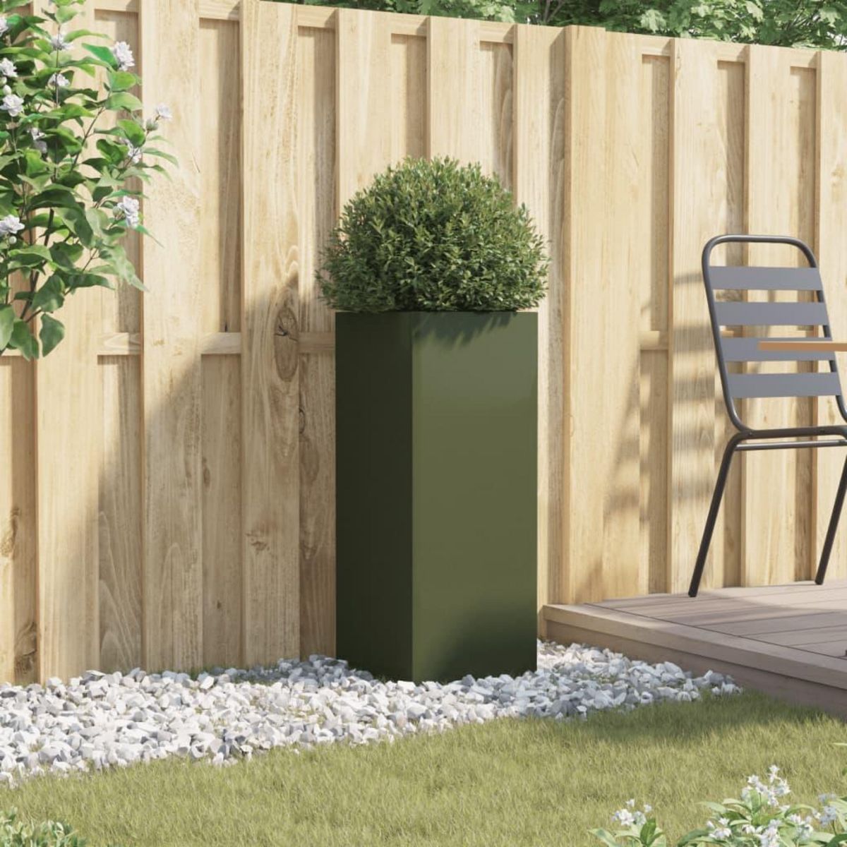VIDAXL Jardiniere vert olive 32x29x75 cm acier