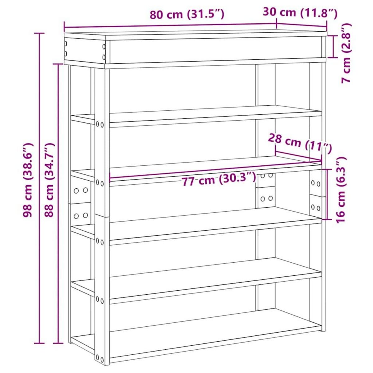 VIDAXL Etagere a chaussures noir 80x30x98 cm bois d'ingenierie