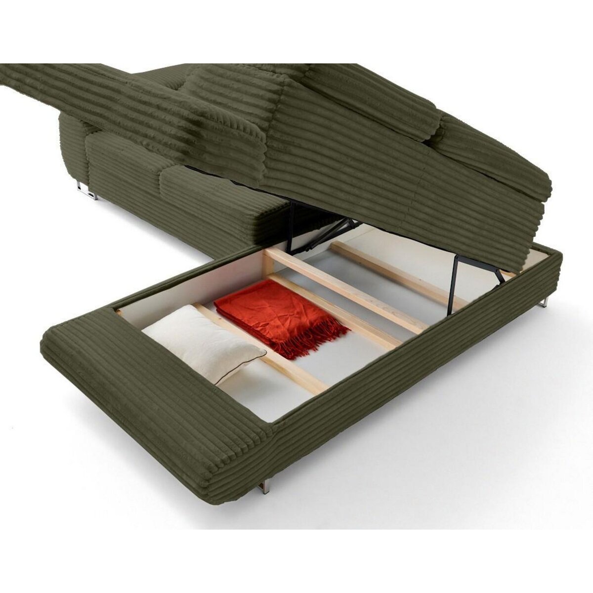 LISA DESIGN Zaria - canapé d'angle droit 5 places convertible avec coffre et têtières en velours côtelé grosses côtes