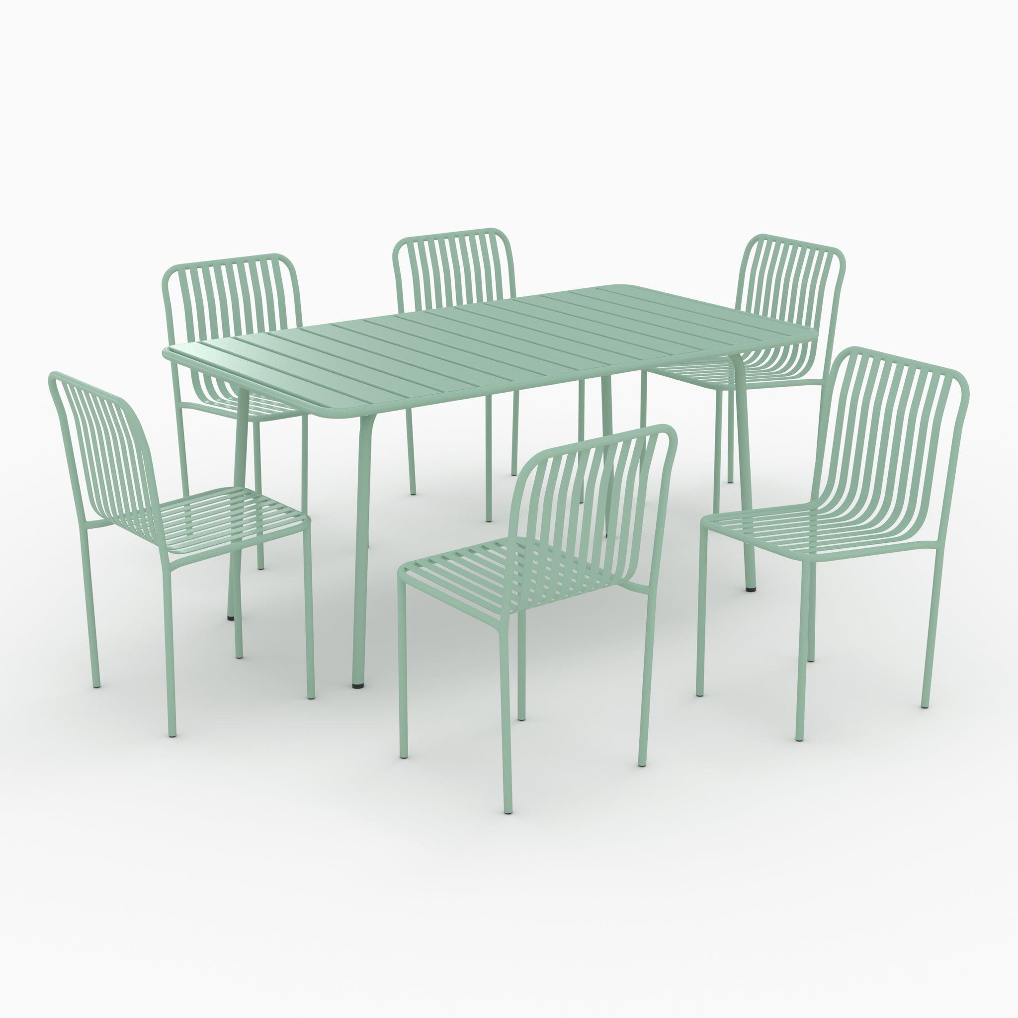 MAISON PAVANE Table et chaises de jardin 6 personnes en métal vert-Yumi